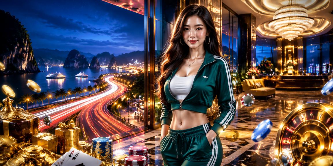 Cảnh đêm neon Hạ Long Bay với không khí giải trí thể thao sôi động và màn hình tỷ lệ kèo trực tuyến